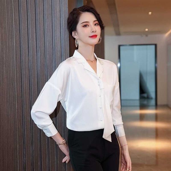 

large size s-4xl professional business formal shirt for women solid color ladies office bottoming elegant 210527, White