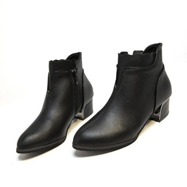 

boots black women winter shoes woman high heel ankle slip-on platform artificial leather womens zapatos de mujer