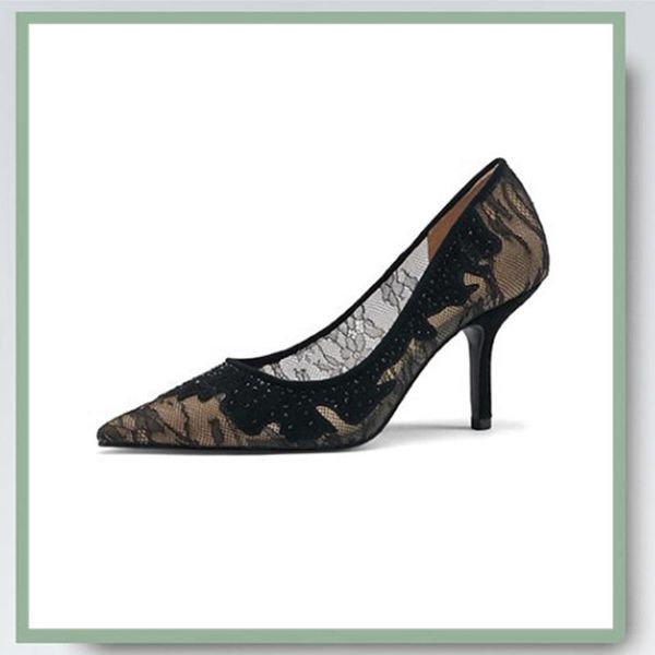 

dress shoes pumps formal elegant style design lace sheepskin splicing pointed toe high thin heel ladies women, Black