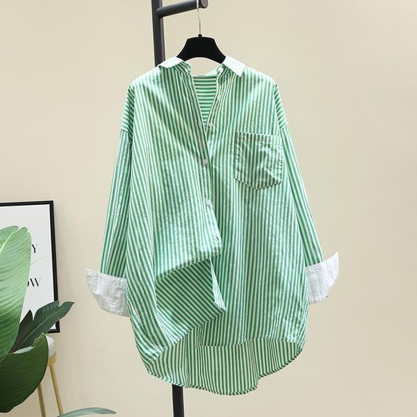

women's blouses & shirts superaen mid length green striped turn down collar autumn 2021 loose slim jacket fashion womens, White