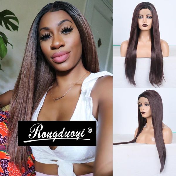 

synthetic wigs lace front for women long hair wig ombre brown cosplay high temperature fiber silky straight, Black