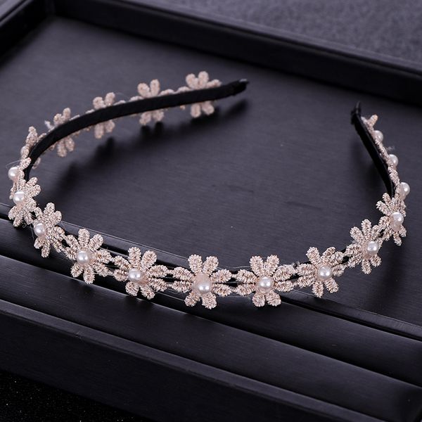 

new pearl hair band girls flower headband wedding hair accessories ladiesbeige headband handmade tiara hair accessories giftsdio chan contac, White;golden