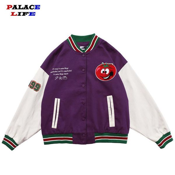 

men's jackets vintage bomber jacket coat men funny tomato letter patch stand collar baseball high street outerwear autumn, Black;brown