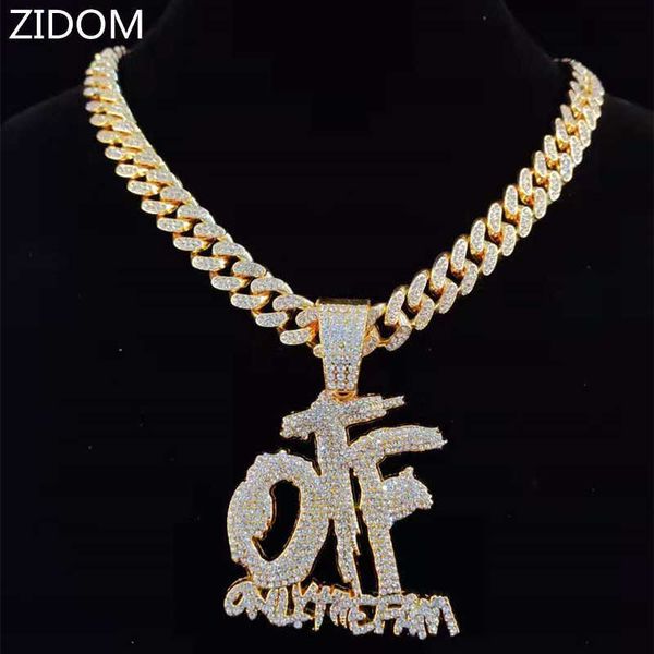 

men hip hop only the fam letters pendant necklace with 13mm miami cuban chain iced out bling hiphop necklaces male jewelry x0707, Silver