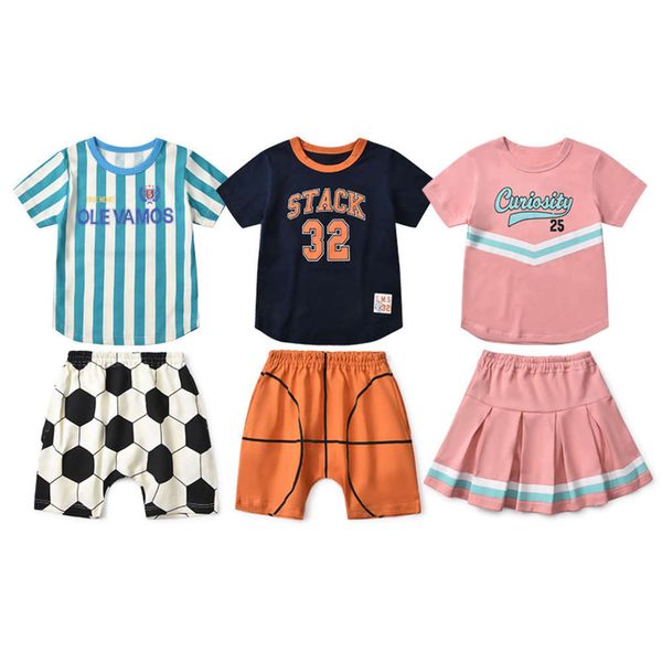

and girls' summer suit boys' pure cotton thin short sleeve shorts two piece baby 90-130 children's clothes, White