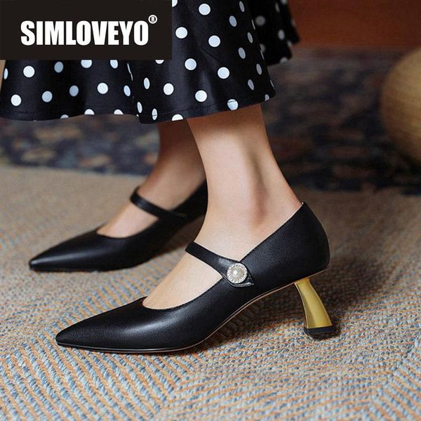

dress shoes simloveyo 2021 women pumps pointed toe 7.5cm strange heels buckle elegent stylish vintage big size 48 date casual a3832, Black