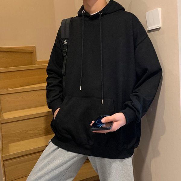 

men's hoodies & sweatshirts solid color loose spring autumn casual men sports 2021 trend male streetwear hooded korean all-match pullov, Black
