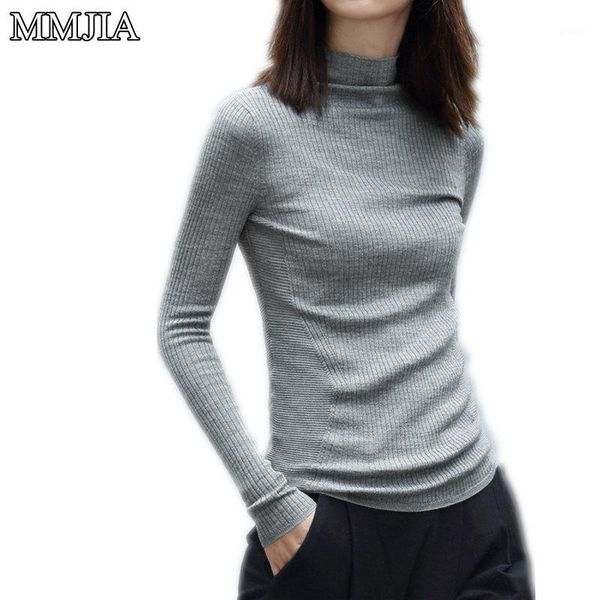 Camisolas femininas Atacado-2022 Mulheres de malha Primavera Longa-manga Turtleneck Cor-de-rosa Camisola Sólida Crochet Pullovers Roupas Roupas Tops