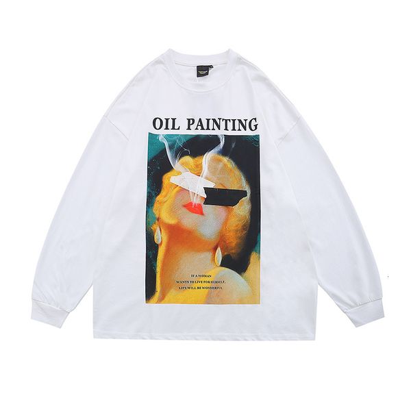 

ins high street print spoof monroe loose sleeve pullover boys and teenagers round neck sweater thin long t, Black