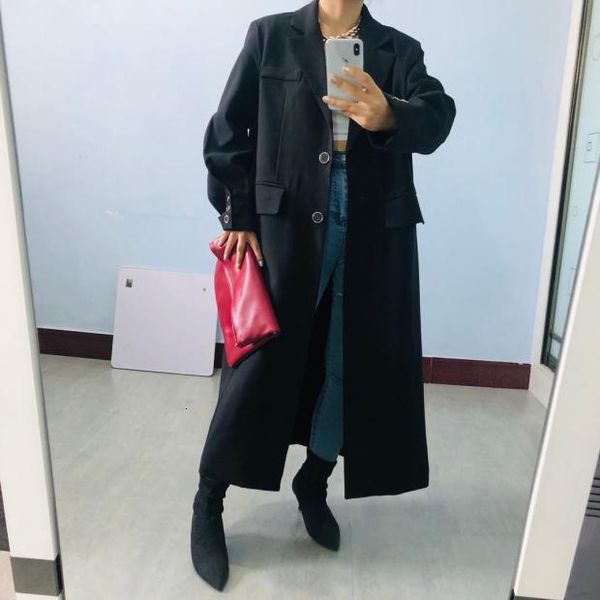 

solid loose super-long slim suit jacket women fashion windbreaker autumn 2021 new style 2so8, Tan;black