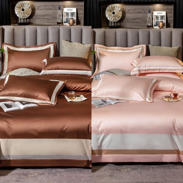 

1000tc egyptian cotton patchwork stripe navy duvet cover  king 4pcs luxury soft bedding simple fitted bed sheet pillowcase c0223