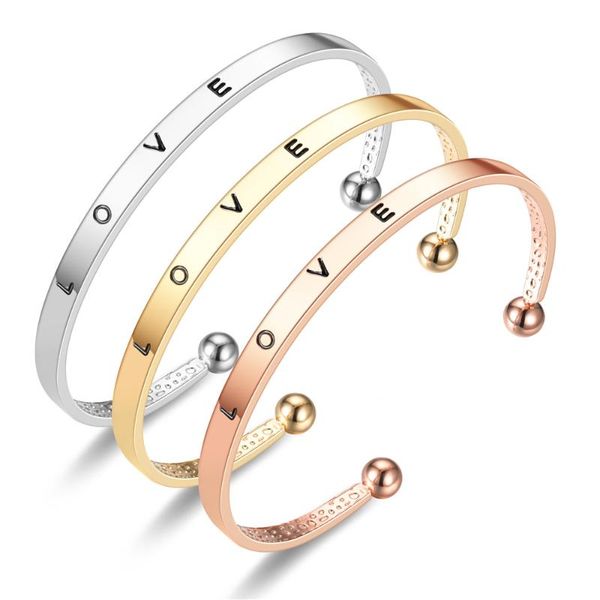 

bangle 2021 fashion rose gold / color letters love adjustable big/small open charm cuff bracelets bangles women jewelry, Black
