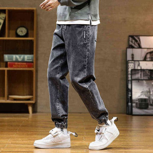 

boys' autumn legged casual men's pants loose washed micro elastic straight tube versatile jeans, Blue