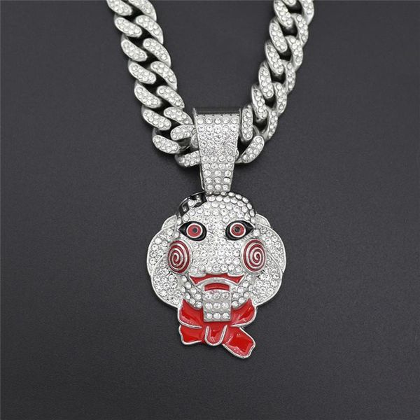 

pendant necklaces hip hop iced out bling 69 clown & pendants saw billy full rhinestone chain chunky necklace jewelry, Silver