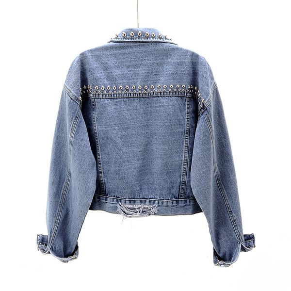 

spring frayed rivet denim women chaqueta mujer korean fashion loose long sleeve short jeans jacket coat female outerwear 4tvz, Black;brown