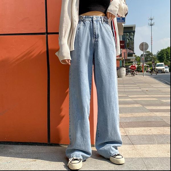 

ins fashion women high waist jeans woman casual loose wide leg pants female straight denim trousers 2021 spring my1606, Blue