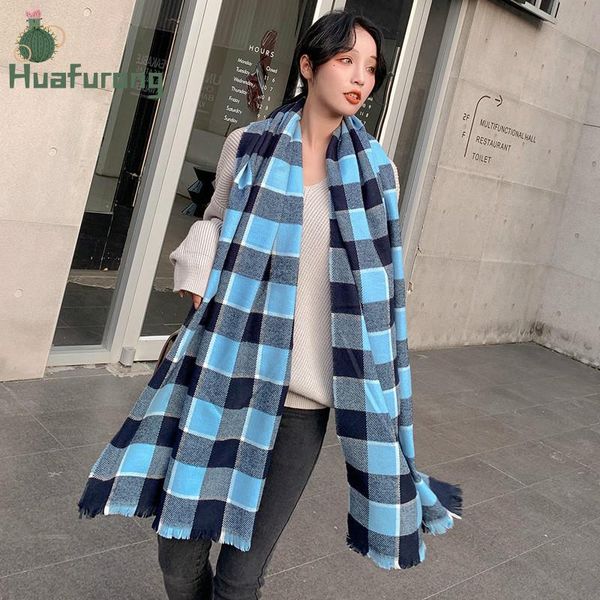 

scarves scarf winter female dual-use double-sided large plaid korean version wild thick warm autumn factory price, Blue;gray