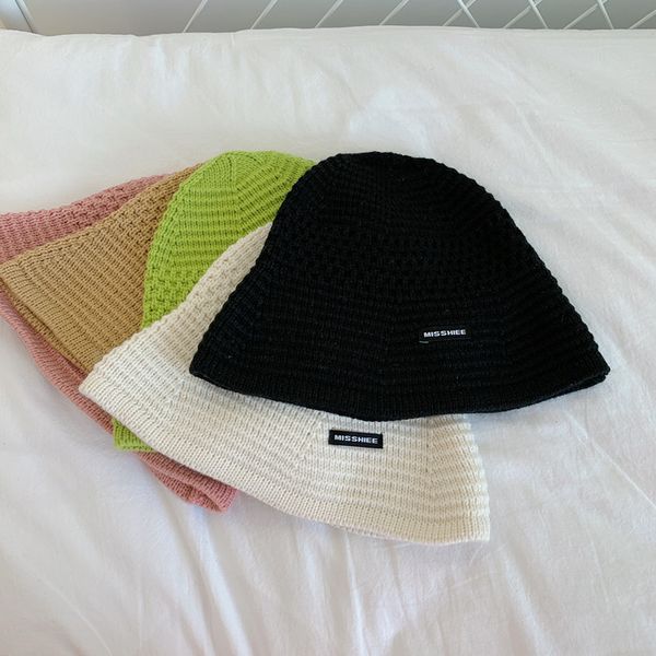 

fashion knitted fisherman women can wear ins soft cute simple black straight wool hat in four seasons, Blue;gray