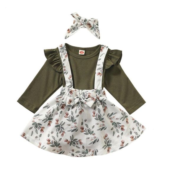 

2021 summer newborn baby girl clothes set short sleeve romper floral dress overalls headband toddler infant clothing cute outfit, White