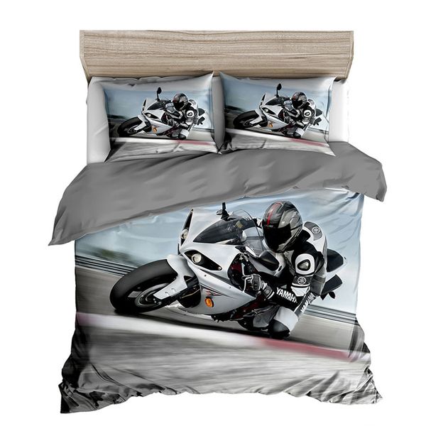 Sportwagen-Motorrad-Bettwäsche-Set, bedruckt, 3D-Bettbezug, Leinen, Kinder-Bettbezug-Set, Edredones De Cama Custom (KEIN Bettlaken-Set) 210309