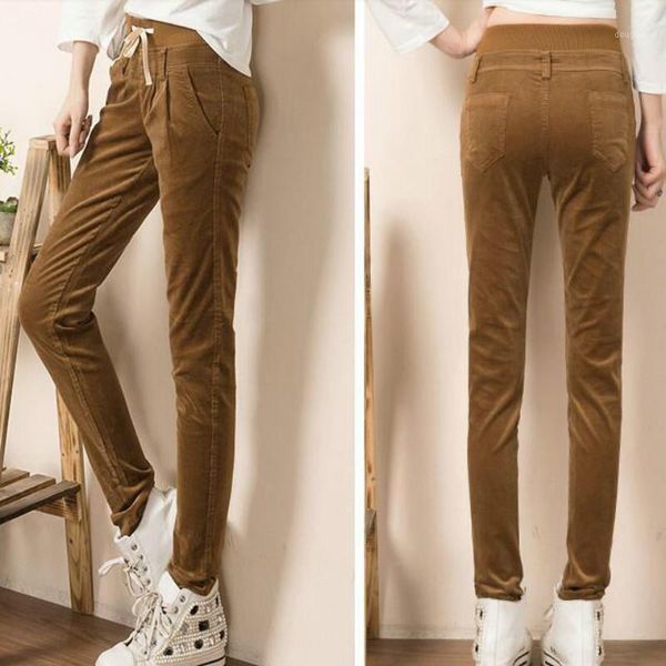 

women's pants & capris high waist harem warm trousers plus velvet winter corduroy women pantalon femme lace up loose womens hk227, Black;white