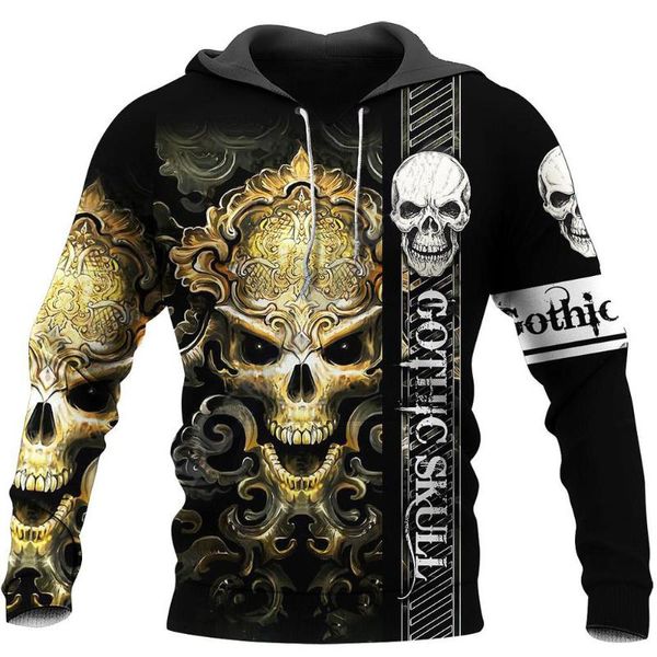 

men's hoodies & sweatshirts the latest fashion bronze ghost gothic skull 3d printing autumn t-shirt pullover tribal sports street casua, Black