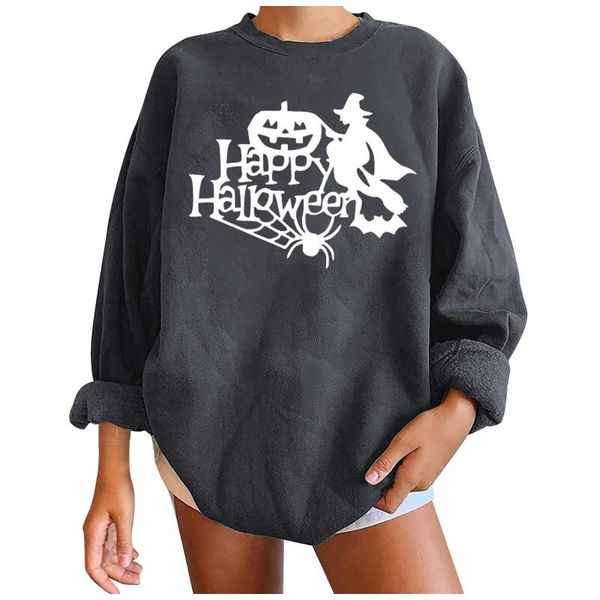 

women's hoodies & sweatshirts women's winter casual round neck solid color halloween print long sleeve retro embroidered sweatshir, Black