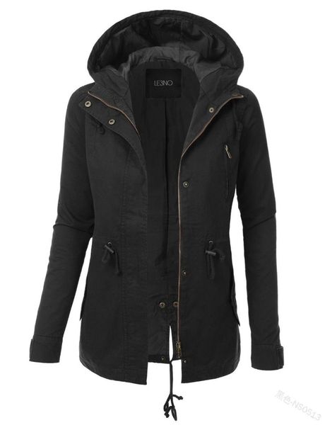 

women's trench coats wepbel drawstring slim-fit jackets hood slit coat women plus size solid colormid-length jacket long sleeve, Tan;black