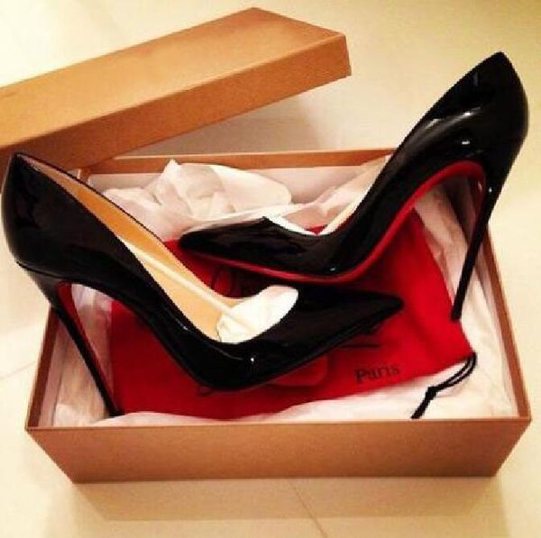 

classics brand pumps red bottoms high heel shoes pointed toes 8cm 10cm 12cm designer wedding shoe shallow real leather 34-44 with dust bag, Black