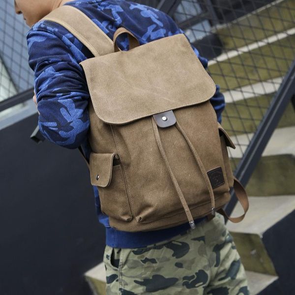

backpack fashion trend double shoulder bag male and female casual canvas travel high school students schoolbag