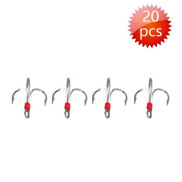 

heng jia 20pcs treble fish hook metal fishing hooks w/feather fishing tackle red