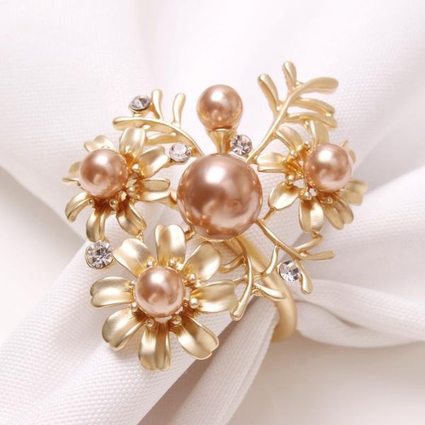 

napkin rings champagne pearl flower button plant ring cloth