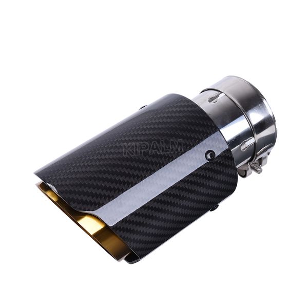 

1pc car universal golden inner muffler glossy black carbon fiber exhaust tail tip for mazda benz vw