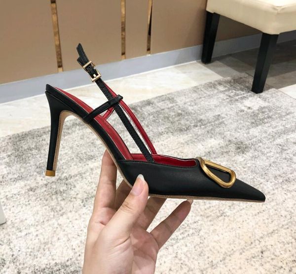 

dress shoes classics v brand designer sandals high heel pointed toe wedding women fashion low heels 4cm 6cm 8cm sandles 44, Black