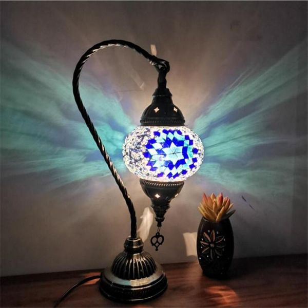 

table lamps vintage bohemia blue lamp handmade colorful glass led reading night light for foyer bar restaurant bedroom h 30cm 1166
