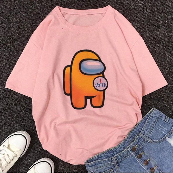 

pink plue size new game among us t shirt women kawaii summer cartoon graphic tees fun harajuku t-shirt fashion tshirt female, White