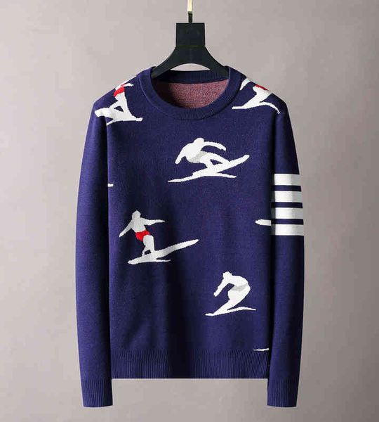 

fashionable men's sweater sport printing dign stripe fitted style warm knitted cotton blended high quality, Black