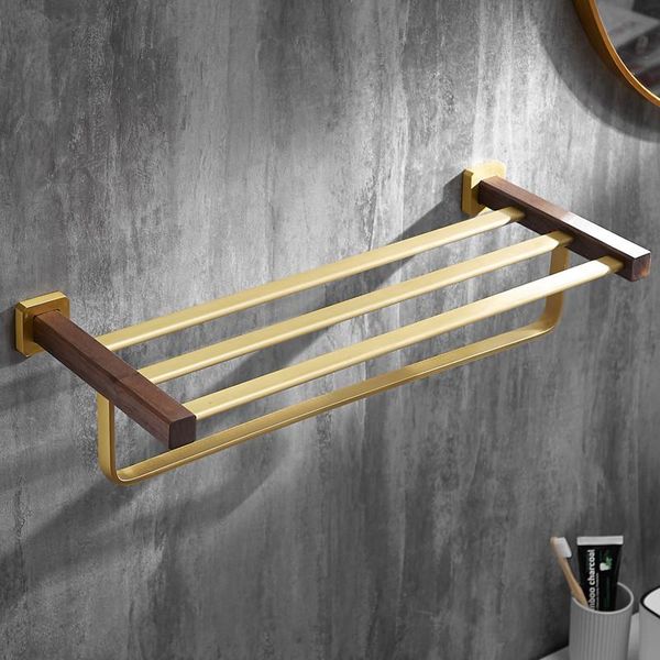 

towel racks bathroom racks/bars aluminum & wood bath hardware holder brushed gold wall mounted shelf nail punched fixed 60cm