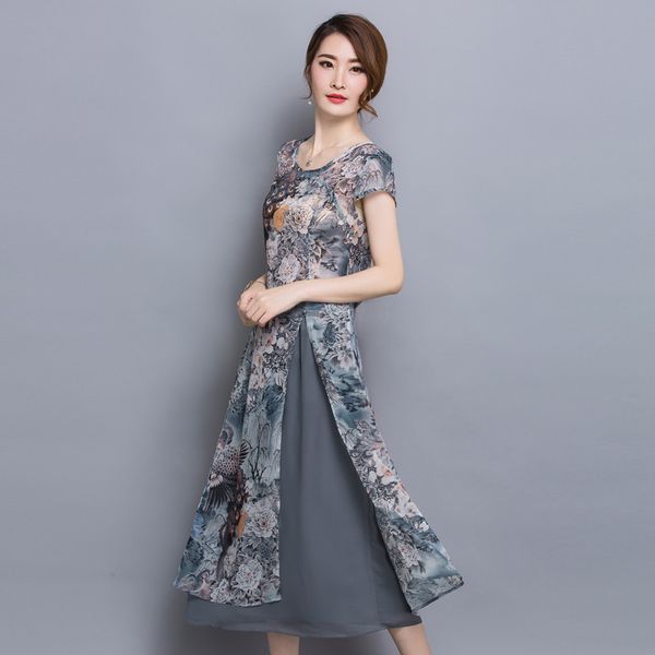 

2021 new famale slim robe vintage chiffon woman elegant summer es for women clothing vestidos mujer fyy620 x843, Black;gray