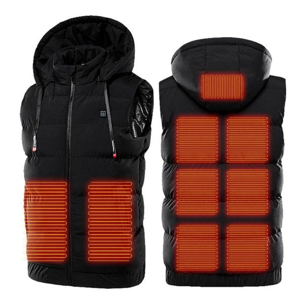 

men's vests 9 heated vest zones electric jackets hooded usb thermal clothing hunting winter heating jacket, Black;white