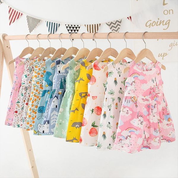 

fashion printing girls infant baby girl dresses summer sleeveless cotton casual clothes, Red;yellow