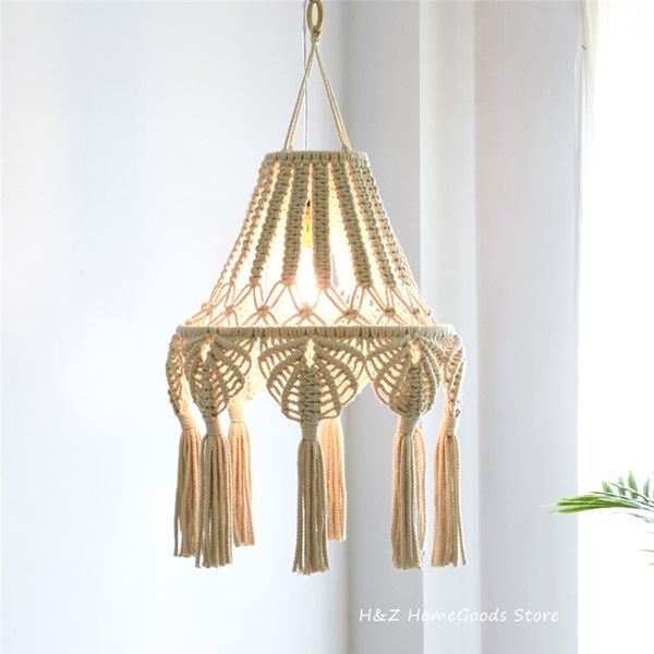 

bohemian handmade woven lampshade macrame wall hanging lamp room coffee restaurant decoration tapestry lampshade bedroom decor