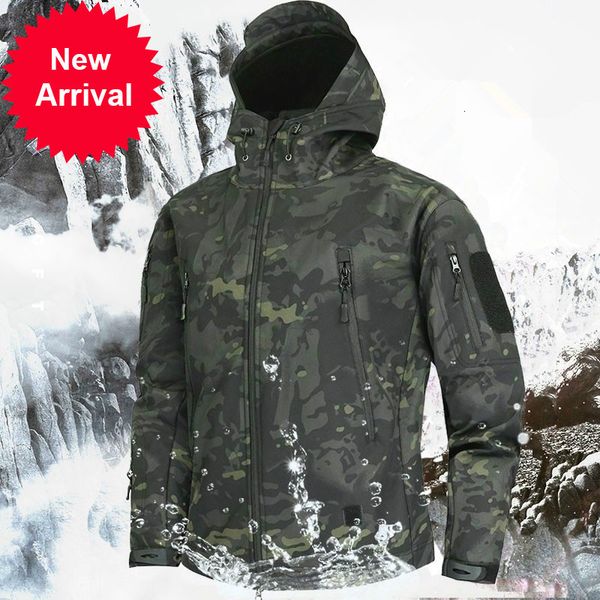 

men's fleece shark skin soft shell military tactical jacket multicam male camouflage windbreakers 5xl, Black;brown