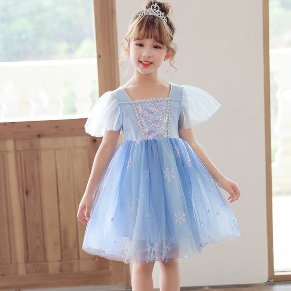 

ice and snow wonderland princess aisha women's summer dress 2021 children's short sleeve sequin skirt, Red;yellow