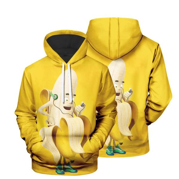 

men's hoodies & sweatshirts men's cartoon funny banana print 3d pattern hooded sweater fashion drawstring jacket casual factory who, Black