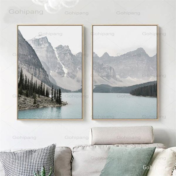 

paintings nordic landscape mountain lake canvas home decoration living room wall art pictures nature scenery posters and prints