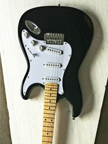 

guitar black color solid body with white pickguard maple fretboard electric