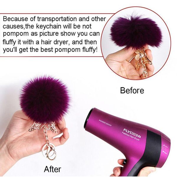 

new fluffy bunny toys ear keychain rabbit key chain fur woman bag charms keyring pom pom car pendant pompom holder qylbad
