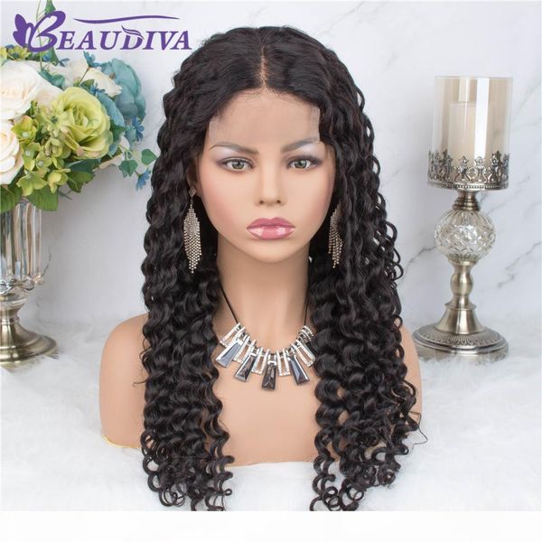 

deep wave 4*4 lace closure wigs middle part human hair wigs pre plucked hairline with baby hair brazilian deep wave lace wigs, Black;brown