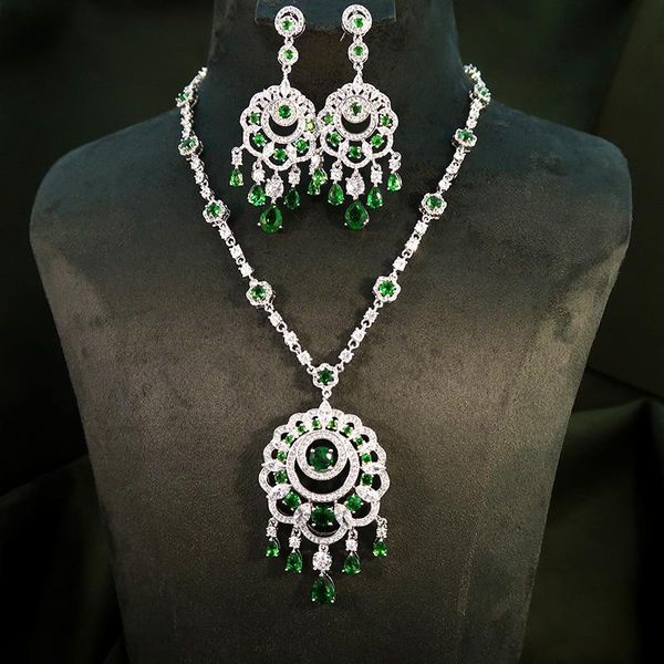 

earrings & necklace janekelly 2pcs bridal zirconia full jewelry sets for women party, luxury dubai nigeria cz crystal wedding, Silver